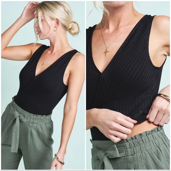 SO EFFORTLESS RIBBED TANK BODYSUIT-BLACK - Picture 2 of 3